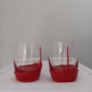 Maker's Mark Bourbon Whiskey Rocks Glasses Set of 2 Clear Glass Red Wax Drip